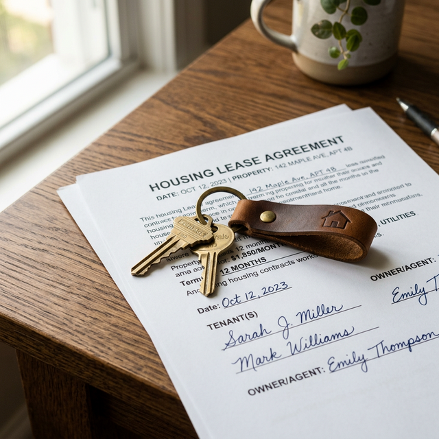 Clés de maison sur un contrat