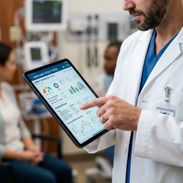Médecin montrant des informations sur une tablette